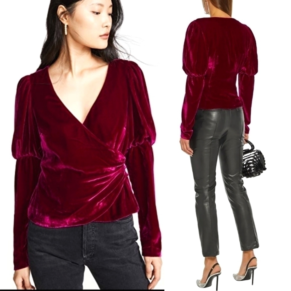Cinq a Sept Theo Crushed Velvet Wrap Top XXS